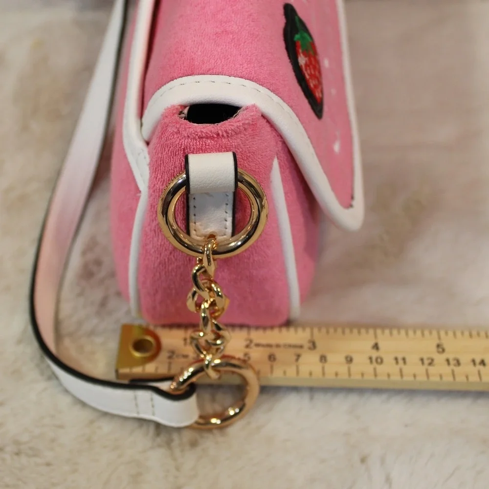 Juicy‎ Couture Pink Strawberry Y2K Tote Shoulder / cross body Bag Bow Crown NWT - Picture 2 of 9